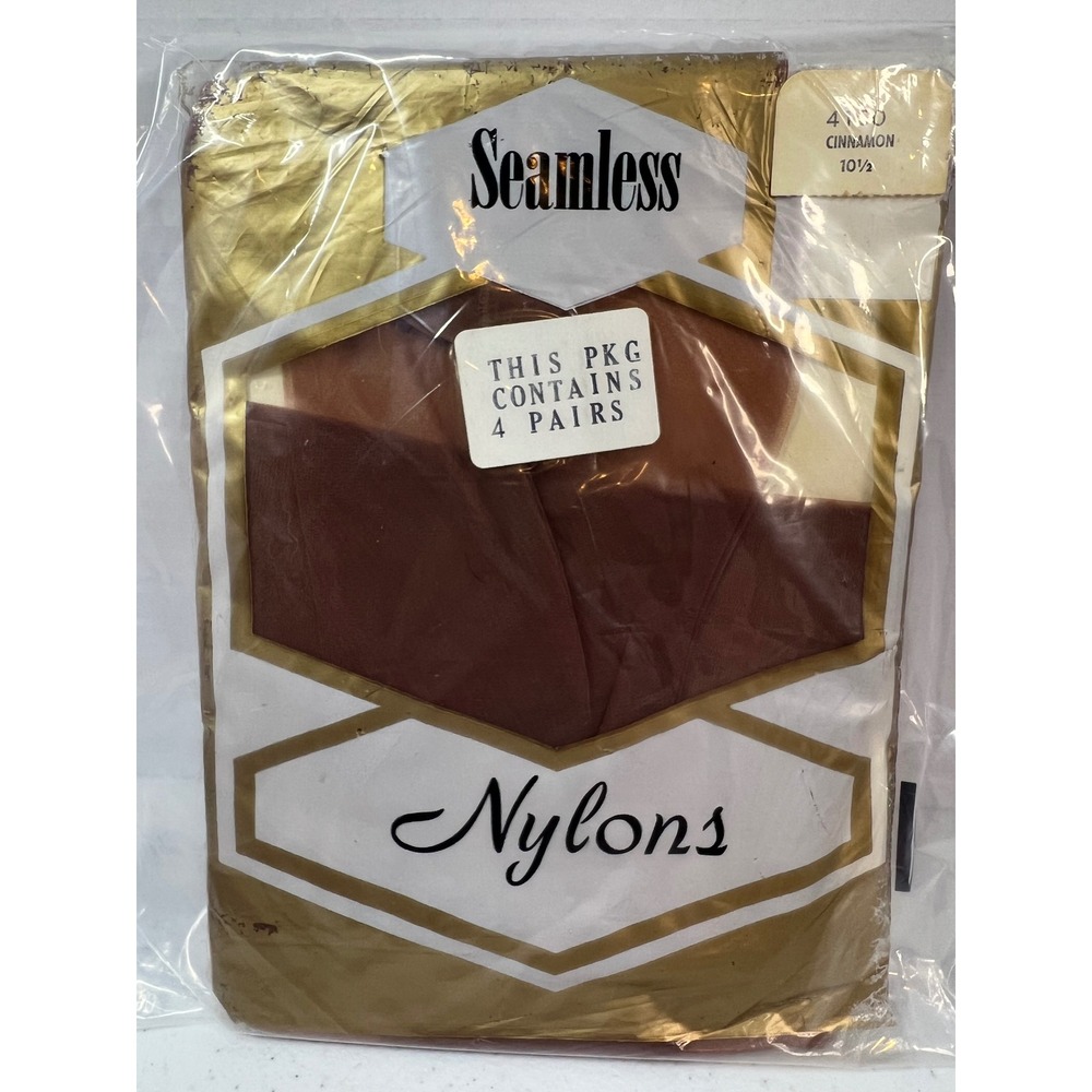 Vintage Seamless Mesh Nylons Cinnamon 10.5 Stockings 3 Pairs New Old Stock